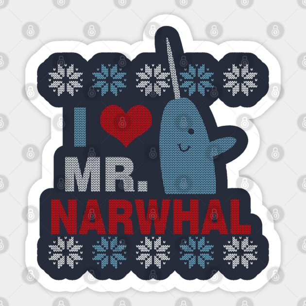 I Love Mr. Narwhal Ugly Elf Christmas Sweater Sticker by TeeCreations